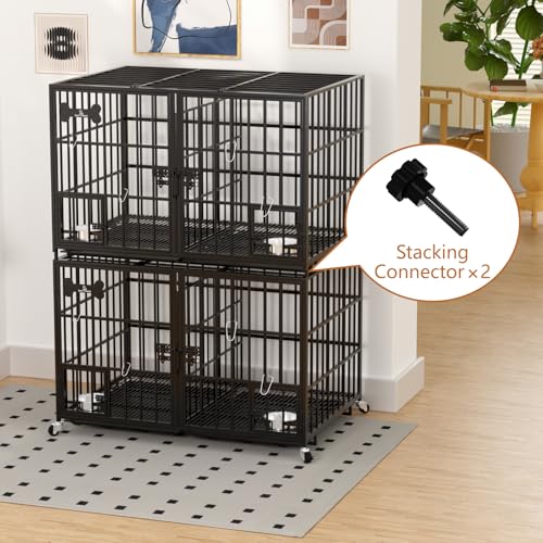 aboxoo 42/48 inch Heavy Duty Metal Dog Crate for Large Dogs with Wheels and Tray M5685
