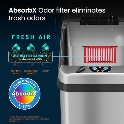 iTouchless 13 Gallon Stainless Steel Automatic Kitchen Trash Can with Lid and Odor Filter G12862