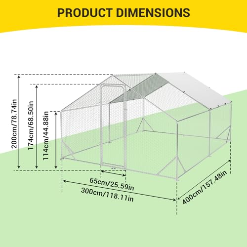 Large Metal Chicken Coop Walk-in Poultry Cage with Waterproof Cover, Double Lockable Doors X5588