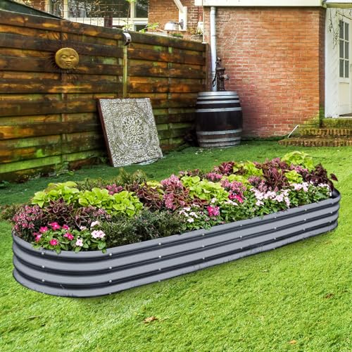 Land Guard 8ft Galvanized Raised Garden Bed Kit, Oval Metal Outdoor Planter Box, Silver D8675