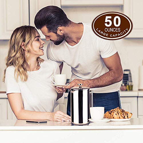 Secura French Press Coffee Maker, 34oz Stainless Steel Insulated, Silver W447