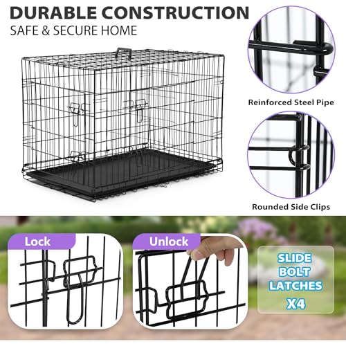 BestPet 42 Inch Folding Metal Wire Dog Crate with Double-Door and Removable Tray O49217