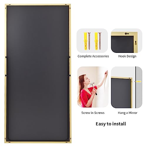 Koonmi Large Full Length Mirror with Stand, Aluminum Alloy Frame, Black G7504