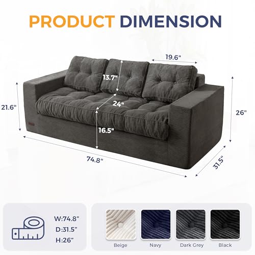 MAXYOYO 3 Seater Boneless Floor Sofa with Tufted Cushion, Beige A96326