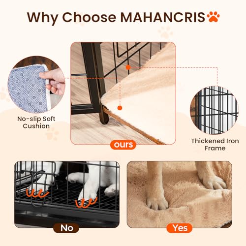 Wooden Dog Crate Furniture with Cushion, Double Doors, Greige X29262
