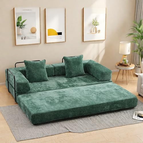 Corduroy Floor Sofa Bed with Backrest, Armrest and 2 Pillows, Dark Gray L776530