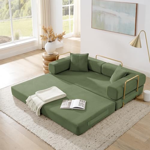 4-in-1 Folding Convertible Sofa Bed, 78 Inch Corduroy Loveseat Sleeper, Beige Y504328