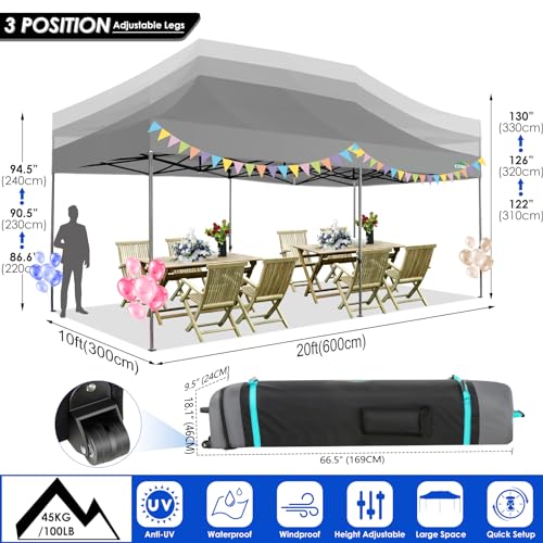 COBIZI 10x20 Heavy Duty Pop Up Canopy Tent with 6 Sidewalls, White A84790