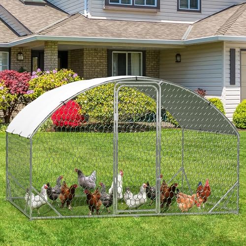 Large Metal Chicken Coop Walk-in Poultry Cage with Waterproof Cover, Double Lockable Doors X5588