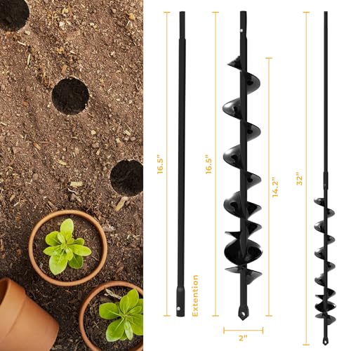 Auger Drill Bit for Planting 3 Pack with Extension - Spiral Hole Planter for Bulbs and Fence Posts M143394
