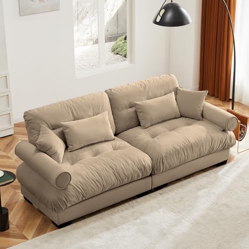 130" Modular Sectional Sofa with Movable Ottoman, Velvet Upholstered, Green Y4976