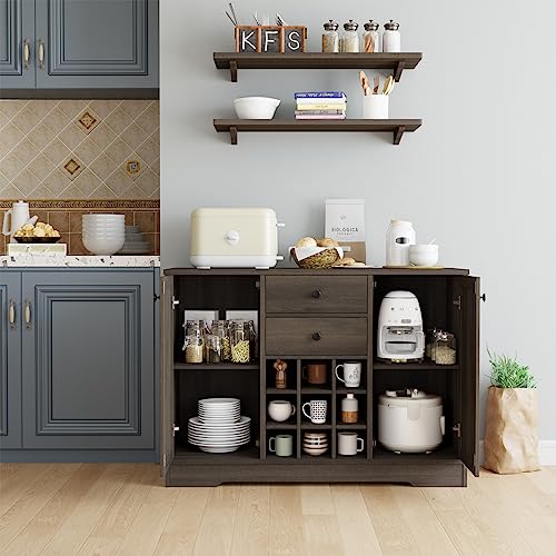 Farmhouse Buffet Sideboard Bar Cabinet with Storage, Dark Brown A255