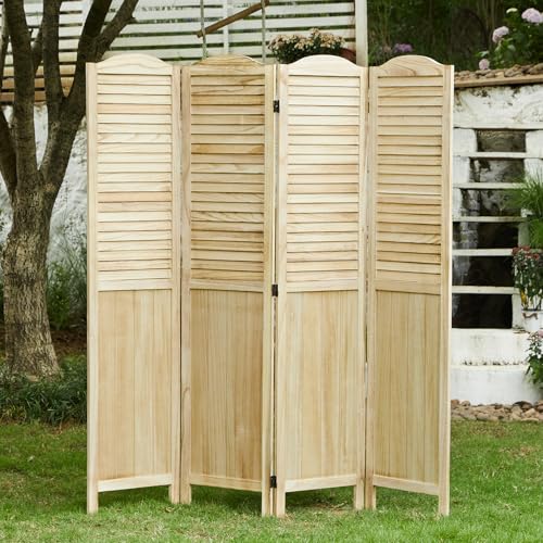 Room Partitions and Dividers, 5.6 Ft Tall Folding Wood Screen, 4 Panels S6959