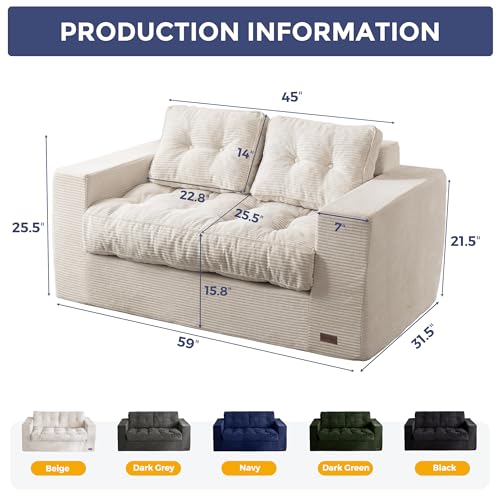 MAXYOYO 3 Seater Boneless Floor Sofa with Tufted Cushion, Beige A96326