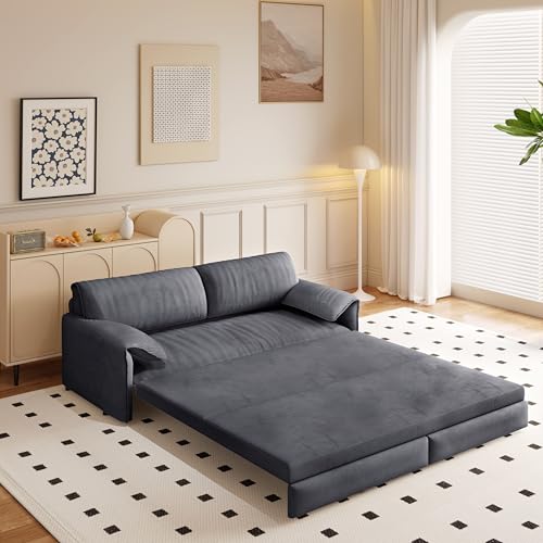 Queen Size Futon Sofa Bed with 2 Pillows, Blue V9731