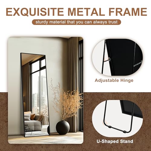 Delma Wall Full Length Mirror with Aluminium Frame, 56x15, Black Z730