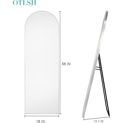 Arched Floor Mirror 58"x18" Full Length with Stand, Aluminum Frame, Black S856658