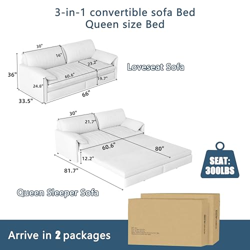Queen Size Futon Sofa Bed with 2 Pillows, Blue V9731