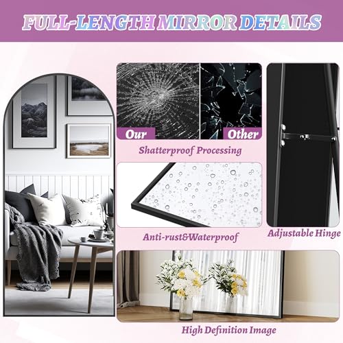 Arched Full Length Floor Mirror 76"x34" Black Freestanding I957