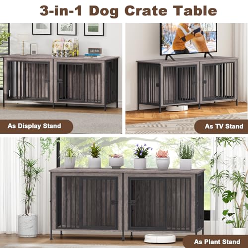 EasyCom XL Wooden Dog Crate Furniture for Medium and Large Breeds, 2 Doors A673