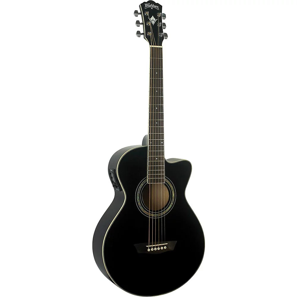 Washburn EA12B-A Festive Series Mini Jumbo Acoustic Electric Guitar, Black Z80385