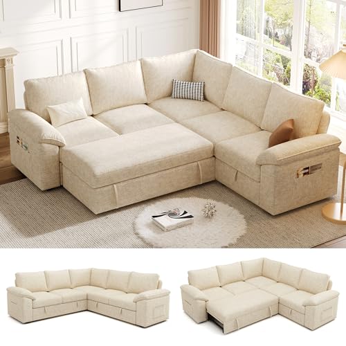 108 Inch U-Shaped Sectional Sleeper Sofa with Pull Out Bed, Dark Grey J60928