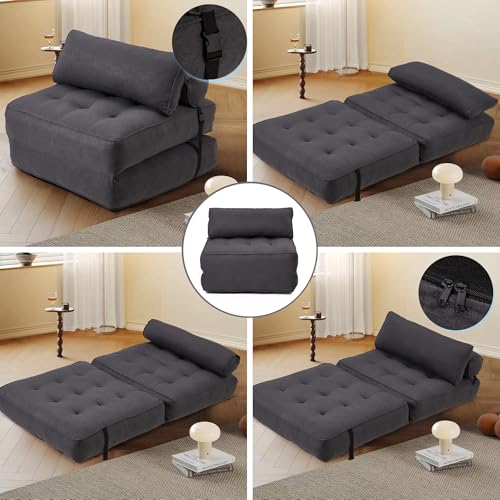 GYUTEI Folding Sofa Bed Convertible Sleeping Chair with Corduroy Fabric, Grayish Blue E807