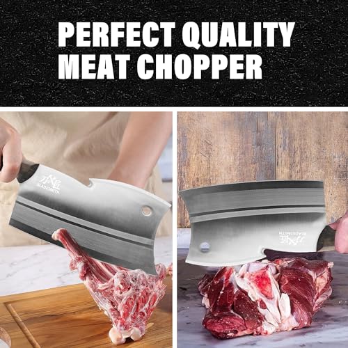 BLADESMITH Meat Cleaver Bone Chopper Knife, 6.3'' Stainless Steel Blade with Pear Wood Handle Q434