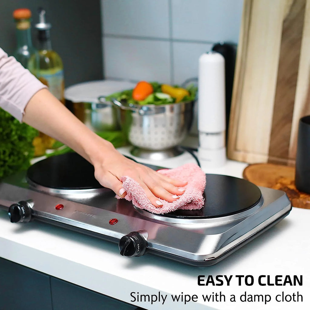 OVENTE Countertop Infrared Double Burner 1500W Electric Hot Plate, Silver V553987