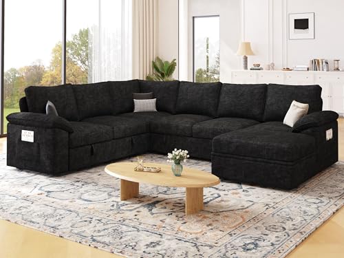 108 Inch U-Shaped Sectional Sleeper Sofa with Pull Out Bed, Dark Grey J60928