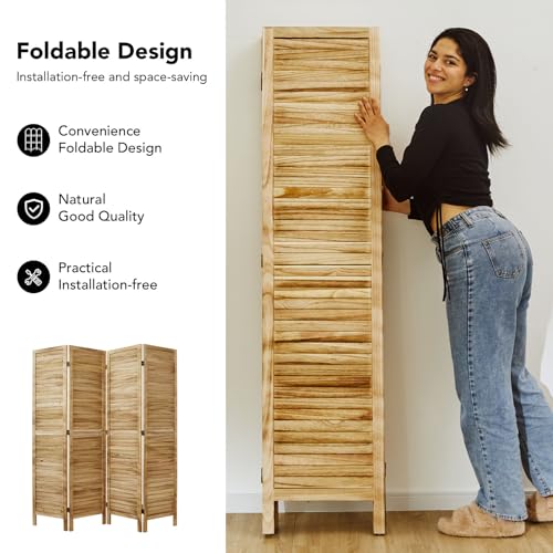 Room Partitions and Dividers, 5.6 Ft Tall Folding Wood Screen, 4 Panels S6959