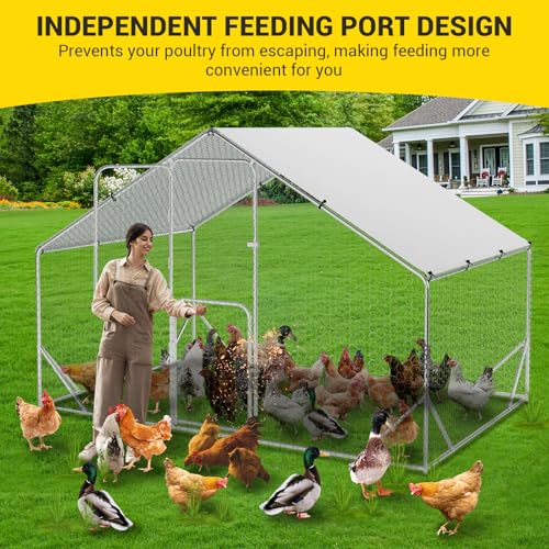 Large Metal Chicken Coop Walk-in Poultry Cage with Waterproof Cover, Double Lockable Doors X5588