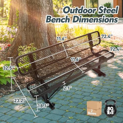 Heavy Duty Outdoor Metal Park Bench with Backrest for Garden Patio Yard K713