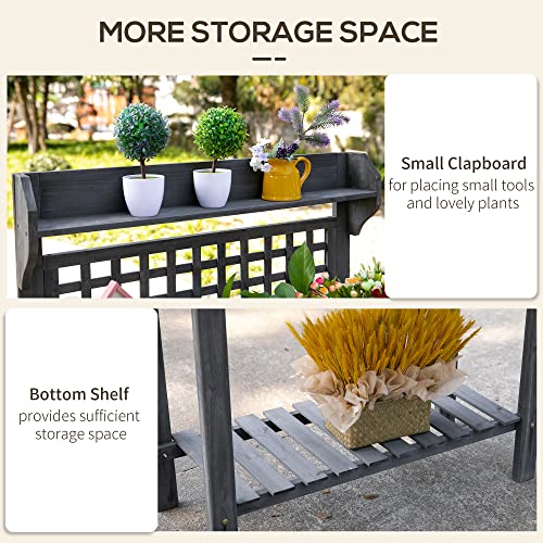 Outsunny Wooden Potting Bench Table with Sliding Tabletop and Storage Shelf M52235
