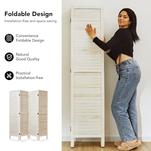 Room Partitions and Dividers, 5.6 Ft Tall Folding Wood Screen, 4 Panels S6959