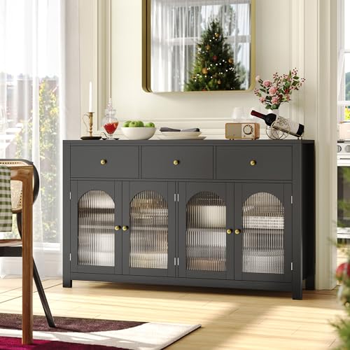 FINETONES Buffet Cabinet with Storage, 55.1" Farmhouse Sideboard, Black C356454