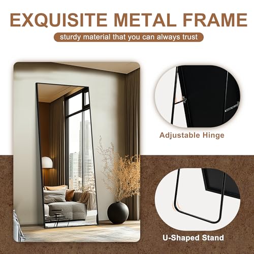 Delma Wall Full Length Mirror with Aluminium Frame, 56x15, Black Z730