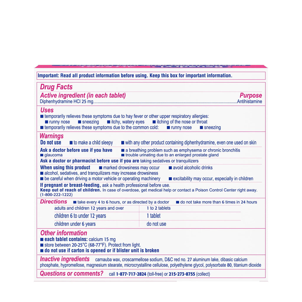 Benadryl Ultratabs Antihistamine Cold & Allergy Relief Tablets, 24 Ct W2632