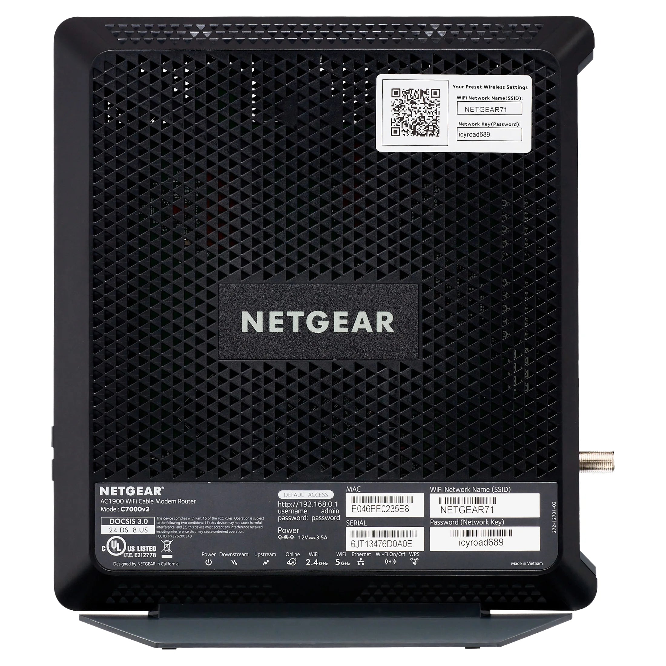 NETGEAR Nighthawk AC1900 DOCSIS 3.0 Cable Modem + WiFi Router (C7000) T860