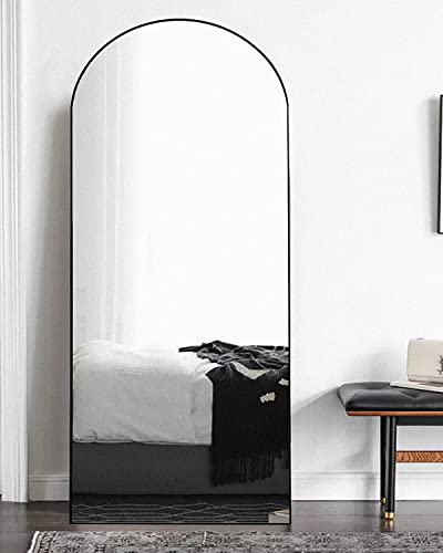 Arched Floor Mirror 58"x18" Full Length with Stand, Aluminum Frame, Black S856658