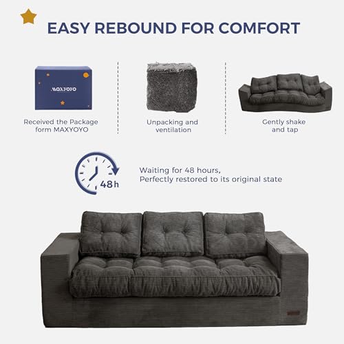 MAXYOYO 3 Seater Boneless Floor Sofa with Tufted Cushion, Beige A96326