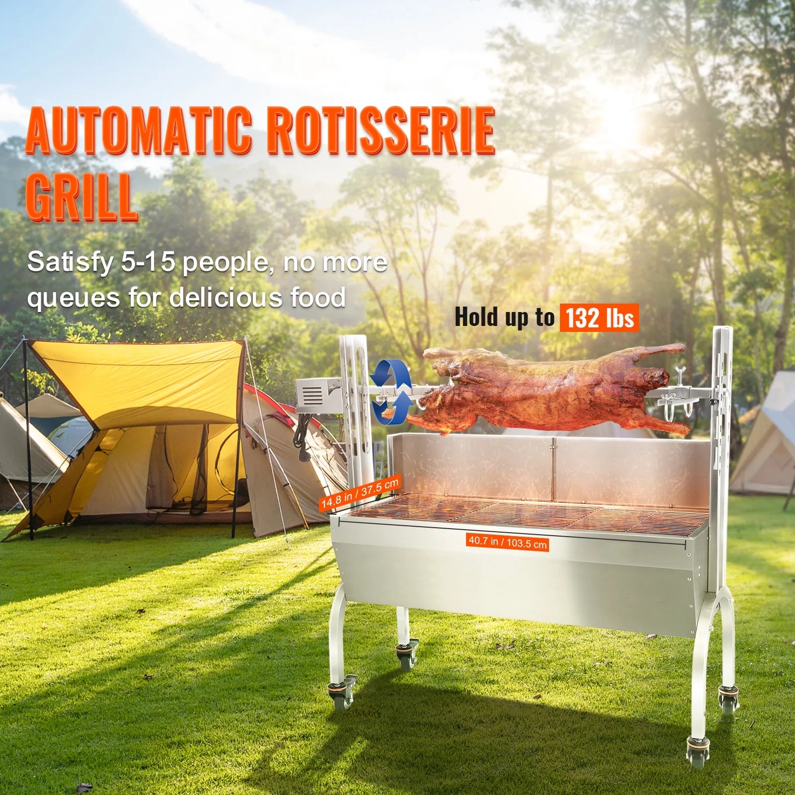 SKYSHALO 46" Rotisserie BBQ Grill for Pig Lamb Chicken J159