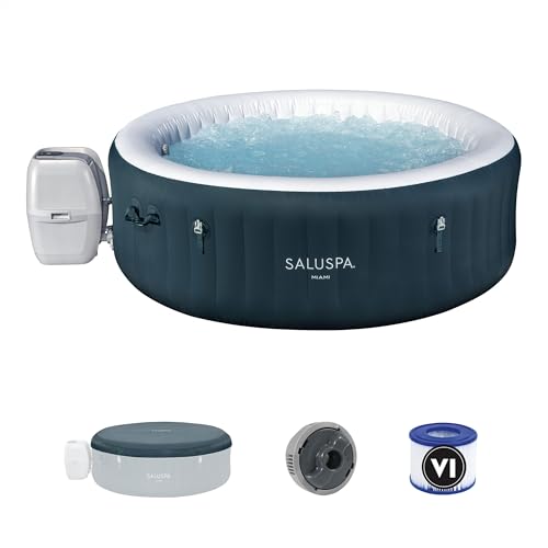 Bestway SaluSpa Aruba AirJet Inflatable Hot Tub, 67 x 26 Inch Round Portable Spa with Cover, Gray S258640
