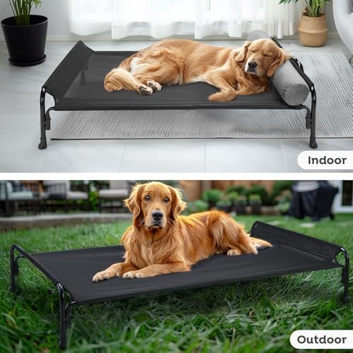 Veehoo Large Elevated Dog Bed, Outdoor Raised Cot with Removable Headrest, Breathable Washable Mesh R9070