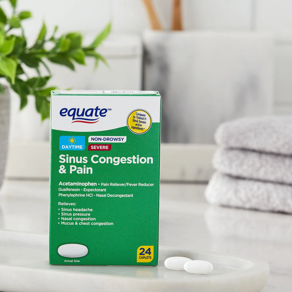 Equate Severe Sinus Congestion & Pain Acetaminophen Caplets 325mg, 24 Count A482062