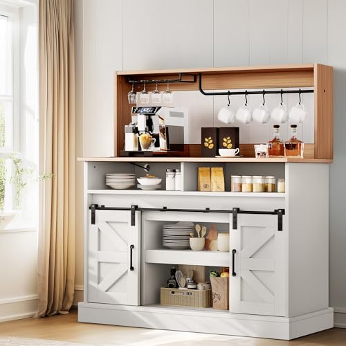 YITAHOME 47" Coffee Bar with Power Outlet & Storage, Farmhouse Sideboard Cabinet, White T961