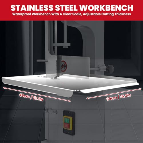 1500W Electric Meat Bone Saw, Stainless Steel Tabletop Bandsaw with 6 Blades D1604