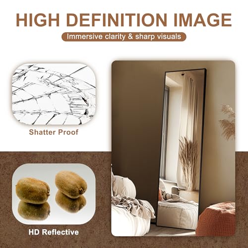 Delma Wall Full Length Mirror with Aluminium Frame, 56x15, Black Z730