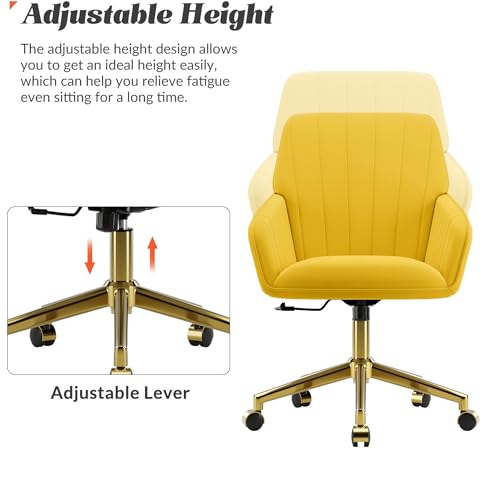 Velvet Home Office Chair with Gold Base, Swivel Desk Chair with Wheels (Cream) Z435471