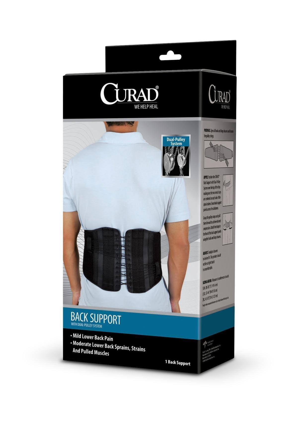 Curad Back Support with Dual-Pulley System, Black T8752